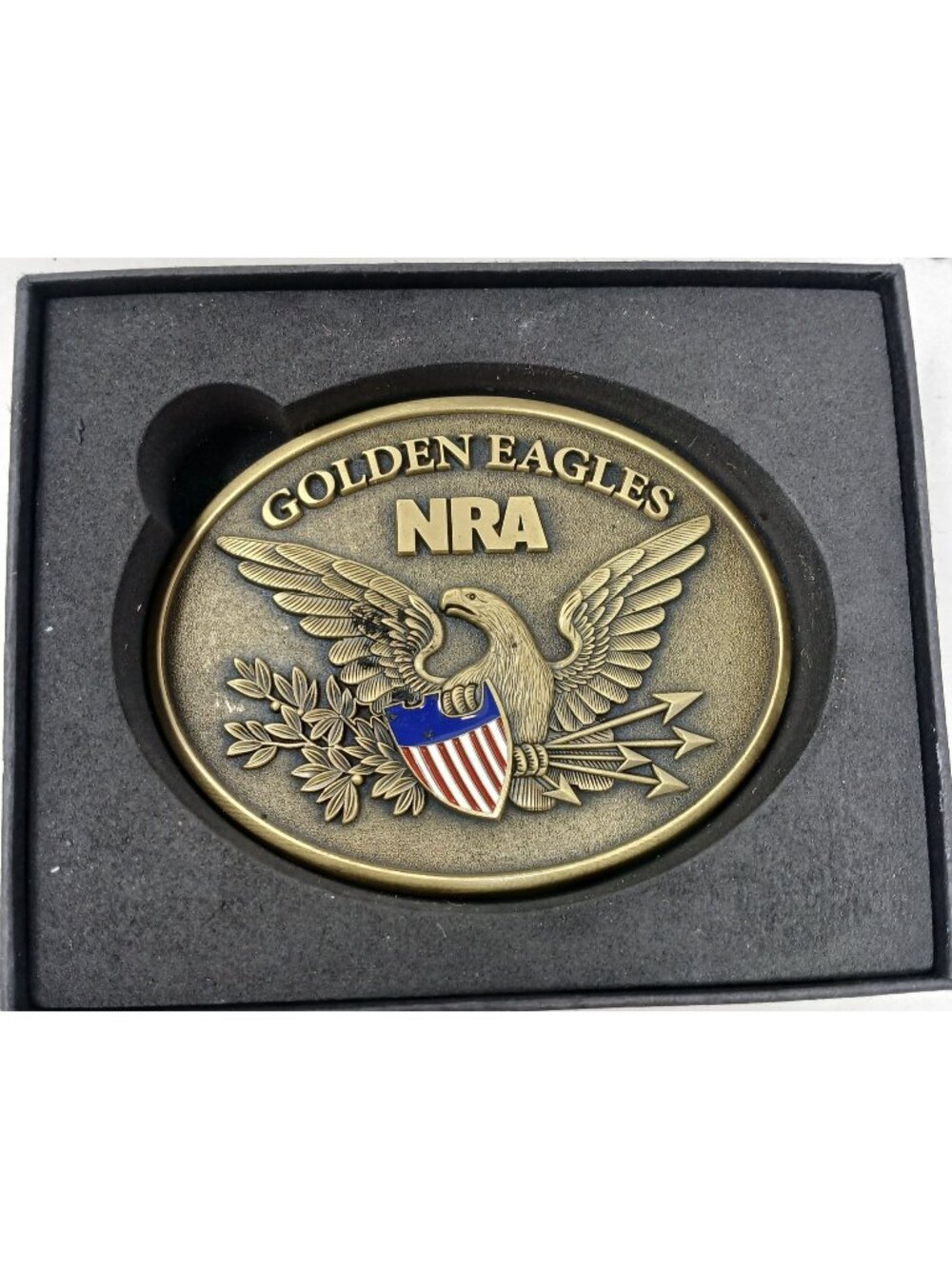 NRA Golden Eagles 2015 Commemorative Belt Buckle Red White Blue Enamel Shield D6